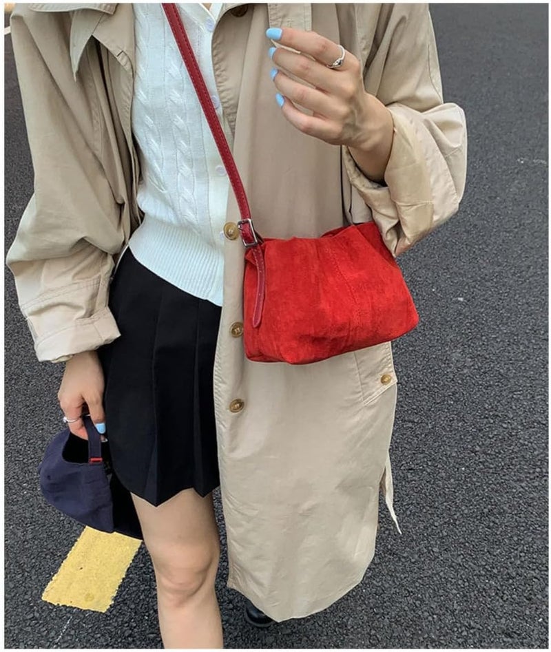 KeAiDMon Women Vintage Suede Handbags Tote Handbag Drawstring Bucket Bag Slouchy Crossbody Shoulder Bag Satchel Everyday Purse - Image 4